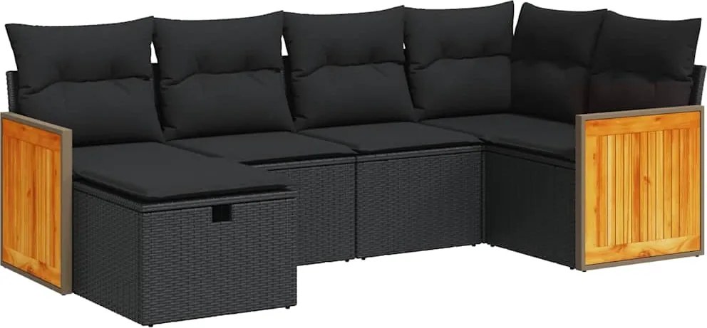 vidaXL Set mobilier de grădină cu perne, 6 piese, negru, poliratan