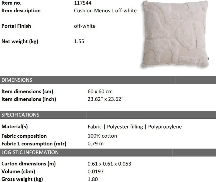 Perna decorativa design LUX Menos L, 60x60cm