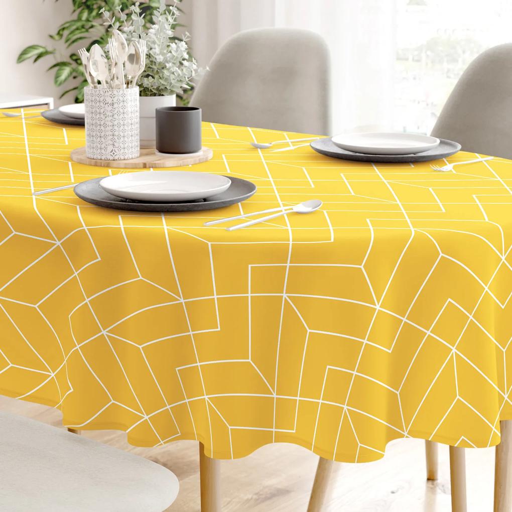 Goldea față de masă 100% bumbac - mozaic galben - ovală 120 x 200 cm