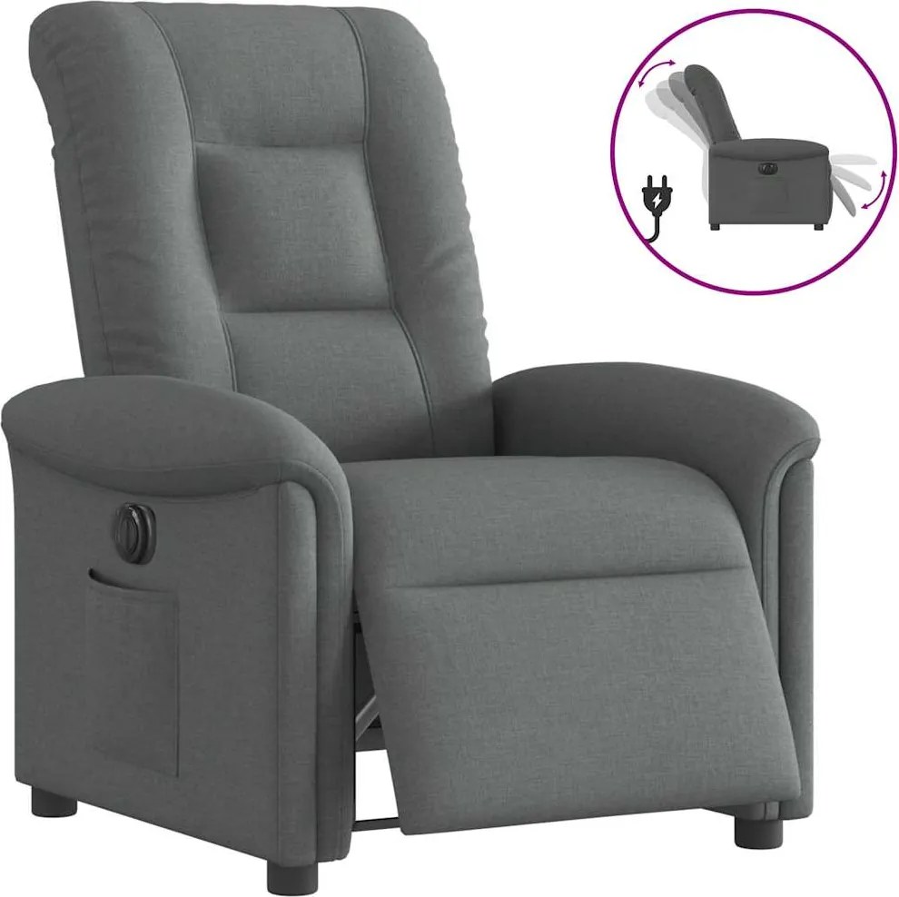 vidaXL Fotoliu rabatabil electric, gri închis, material textil
