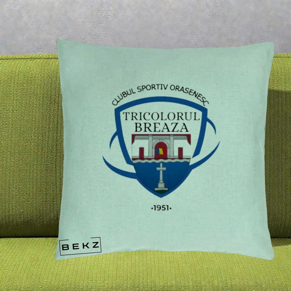 Perna Personalizata CSO Tricolorul Breaza 1951, 40x40 cm, Verde Menta, Husa Detasabila, Perna Inclusa, BEKZ®