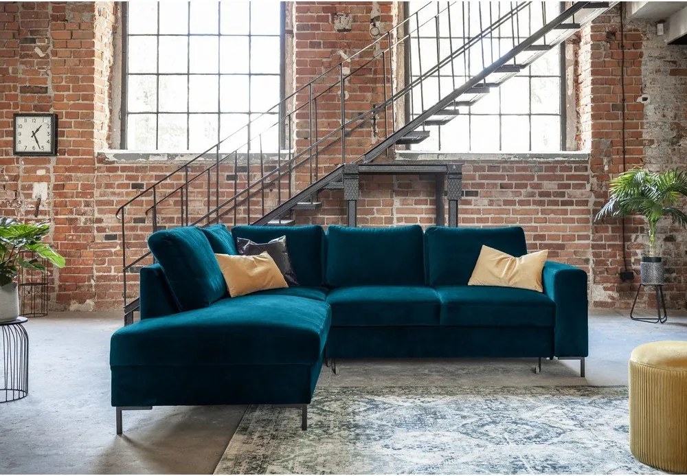 Colțar turcoaz extensibil cu tapițerie din catifea (cu colț pe partea stângă ) Lofty Lilly – Miuform