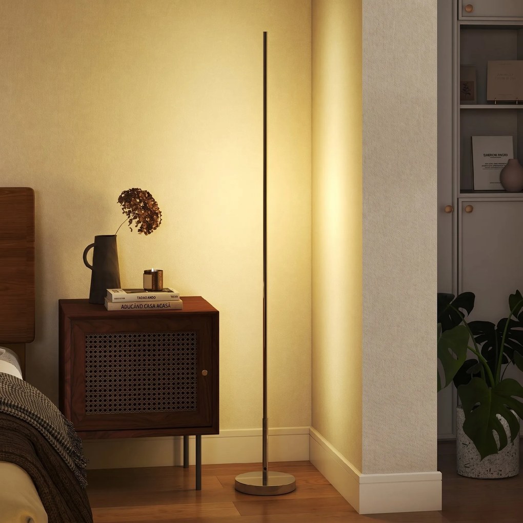 HOMCOM Lampă de Podea LED Reglabilă cu Telecomandă de 150cm Înălțime, Argintiu | Aosom Romania