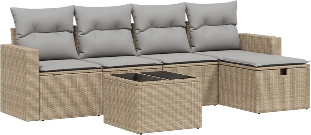 vidaXL Set canapele de grădină, 6 piese, cu perne, bej, poliratan