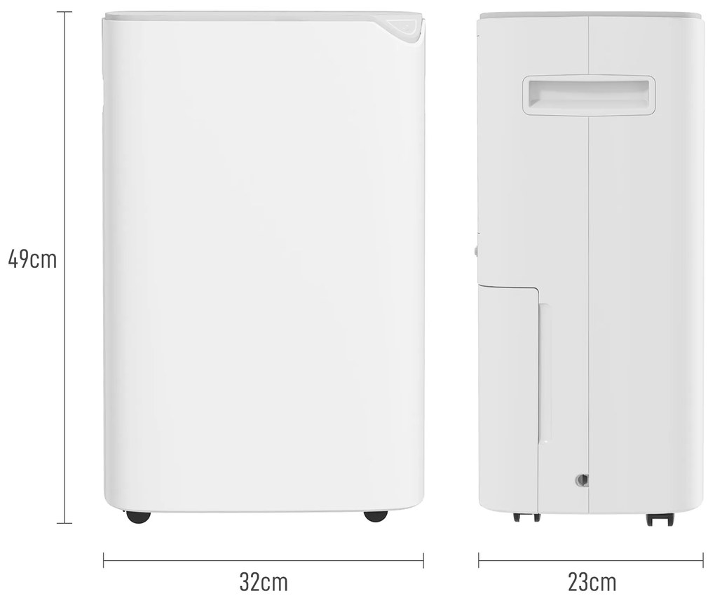 HOMCOM Deumidificator Portabil cu Rezervor de 2,5L, 2 Viteze, Temporizator și Oprire Automată, 32x23x49 cm, Alb | Aosom Romania