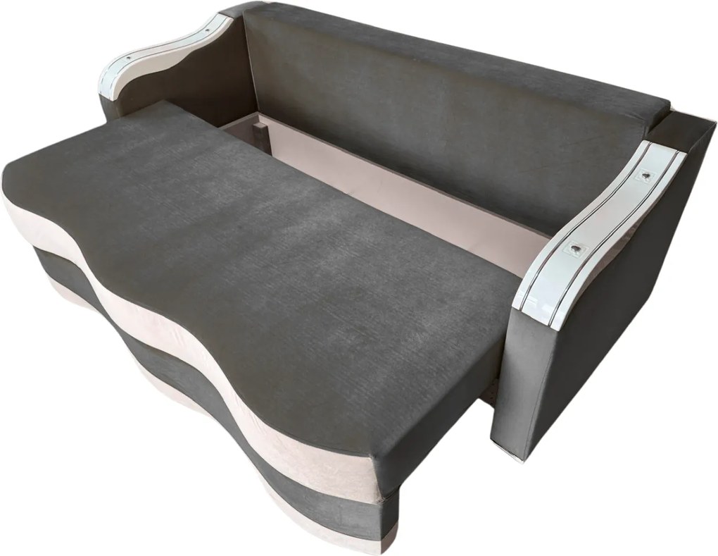 Canapea DIANA extensibila, 3 locuri, cu lada de depozitare, catifea crem cu gri , 220x100x80 Gri + Crem, Catifea