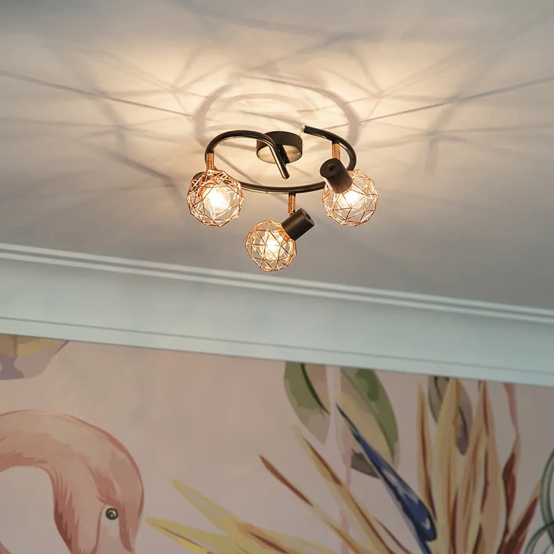 Spotlight modern negru cu cupru 3 lumini - Mesh