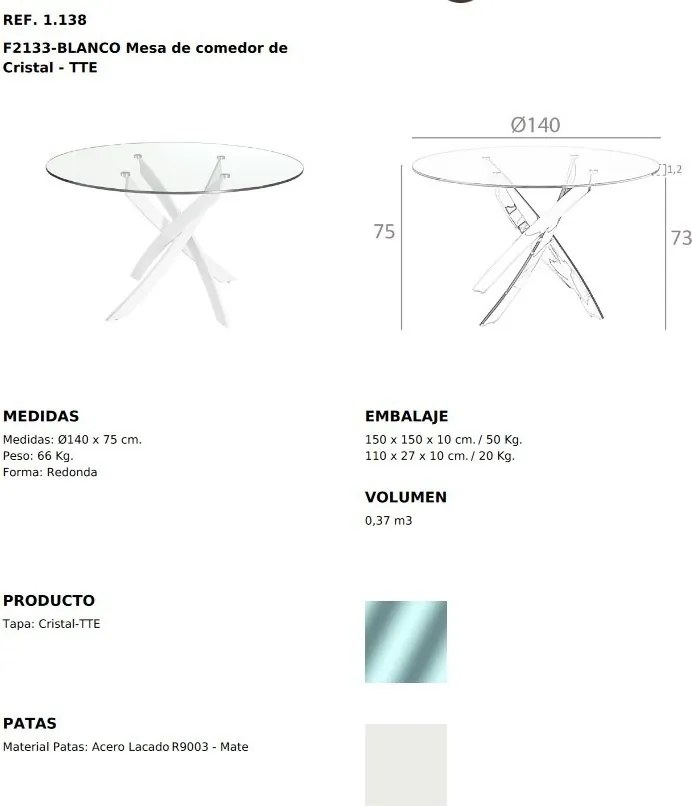 Masa rotunda design modern Veola alb, 140cm