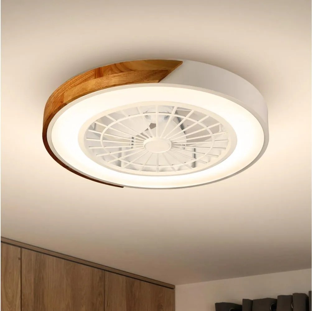 Brilagi-LED Lampă dimabilă cu ventilator, LED/30W/230V, 3000-6500K, alb/stejar + telecomandă