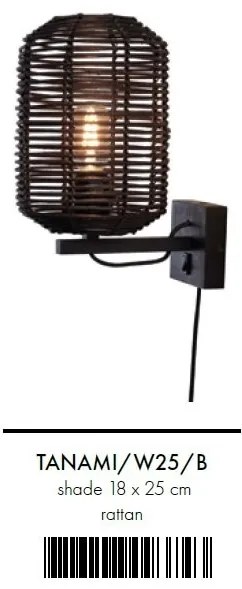 Aplica de perete eco din ratan Tanami tube S, bl