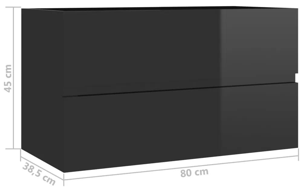 Dulap de chiuveta, negru extralucios, 80x38,5x45 cm, PAL negru foarte lucios, Dulap pentru chiuveta, 1