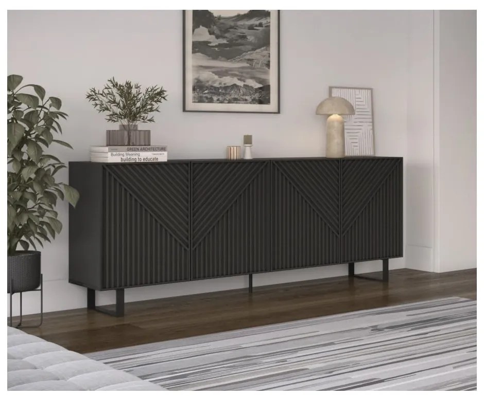Comodă neagră 201x80x40 cm Peta – Marckeric