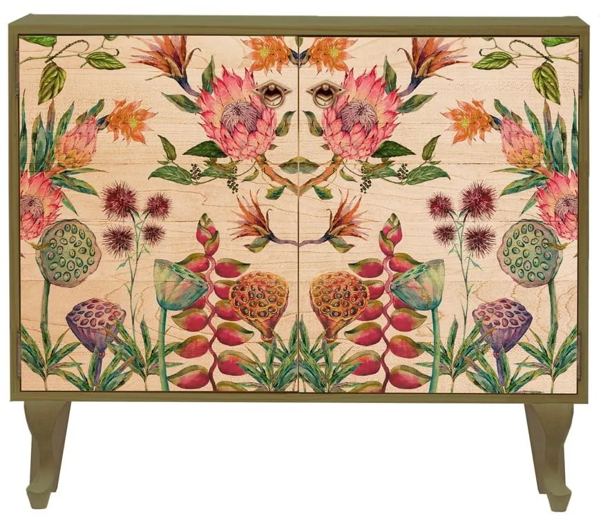 Comodă joasă din lemn de pin 90x75 cm Flores Salvajes - Madre Selva