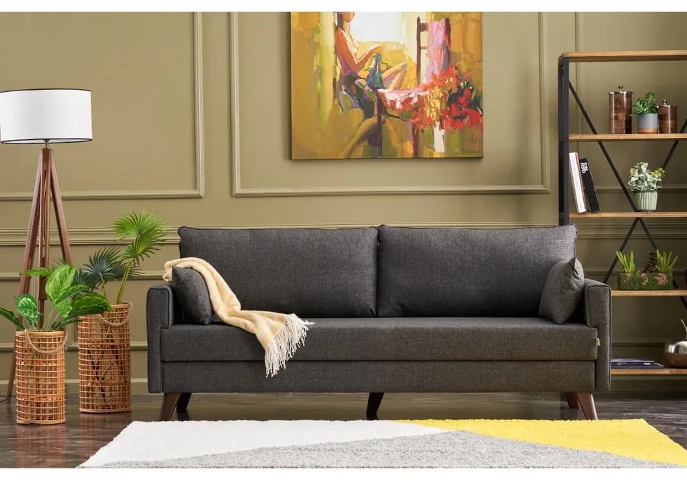 Canapea gri antracit extensibilă 208 cm Bella – Balcab Home