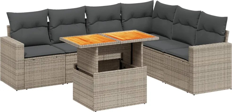 vidaXL Set canapele de grădină, 7 piese, cu perne, gri, poliratan