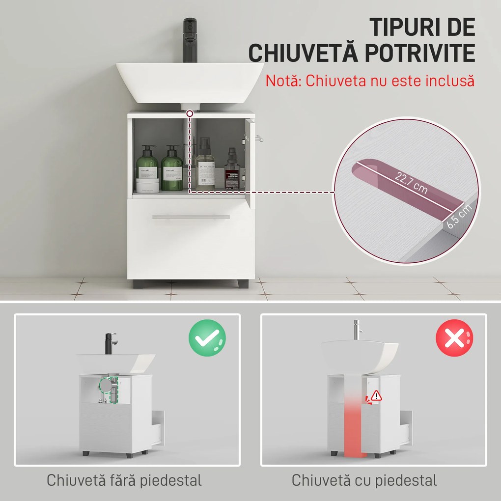 HOMCOM Dulap de Baie Sub Lavoar cu Sertar și Dulap, Unitate Economisitoare de Spațiu, 41,5 x 35,5 x 59 cm, Alb | Aosom Romania