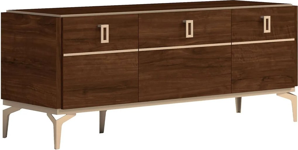 Comodă TV lemn masiv nuc Devon Lucios, 140 × 49 × 59 cm