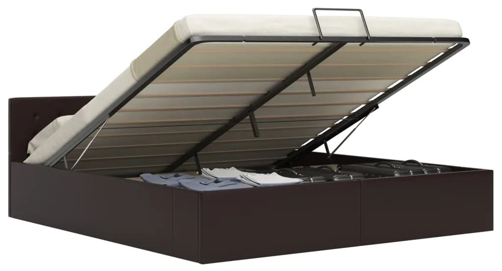vidaXL Cadru pat depozitare hidraulică gri 180x200 cm piele ecologică