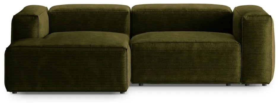 Colțar verde cu tapițerie din catifea reiată (cu colț pe partea stângă/cu șezlong) Bergamo – Cosmopolitan Design