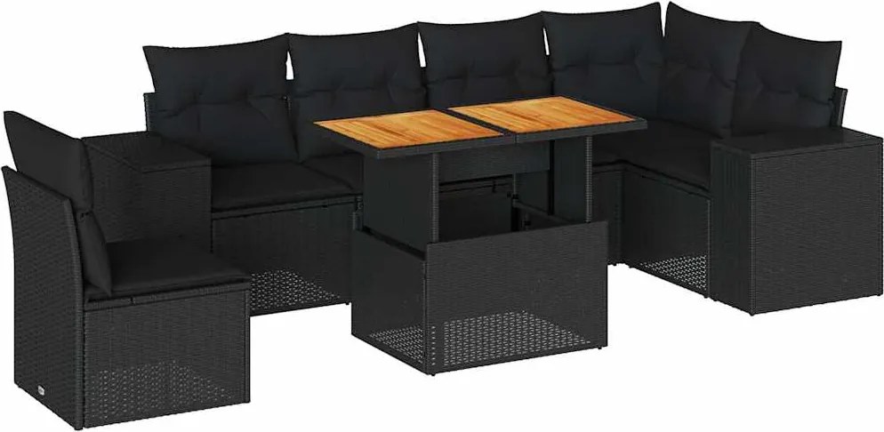 vidaXL Set canapele de grădină cu perne, 7 piese, negru, poliratan