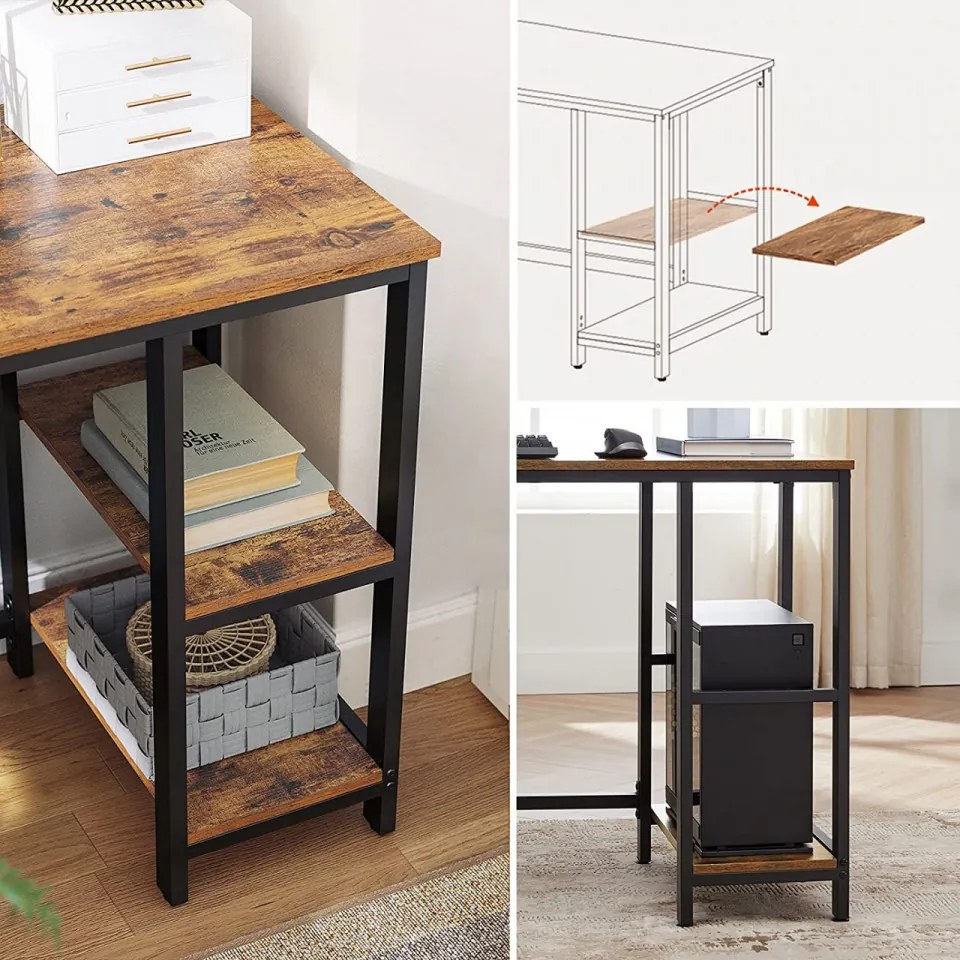 Birou de Studiu in Forma L, Maro / Negru, PAL Melaminat, Vasagle, LWD72X