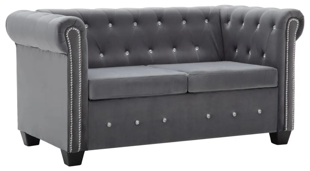 247143 vidaXL Canapea Chesterfield 2 locuri, catifea, 146 x 75 x 72 cm, gri