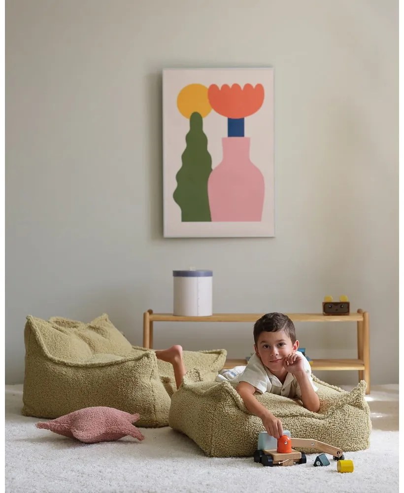 Fotoliu puf pentru copii verde cu tapițerie din țesătură bouclé Square – Wigiwama