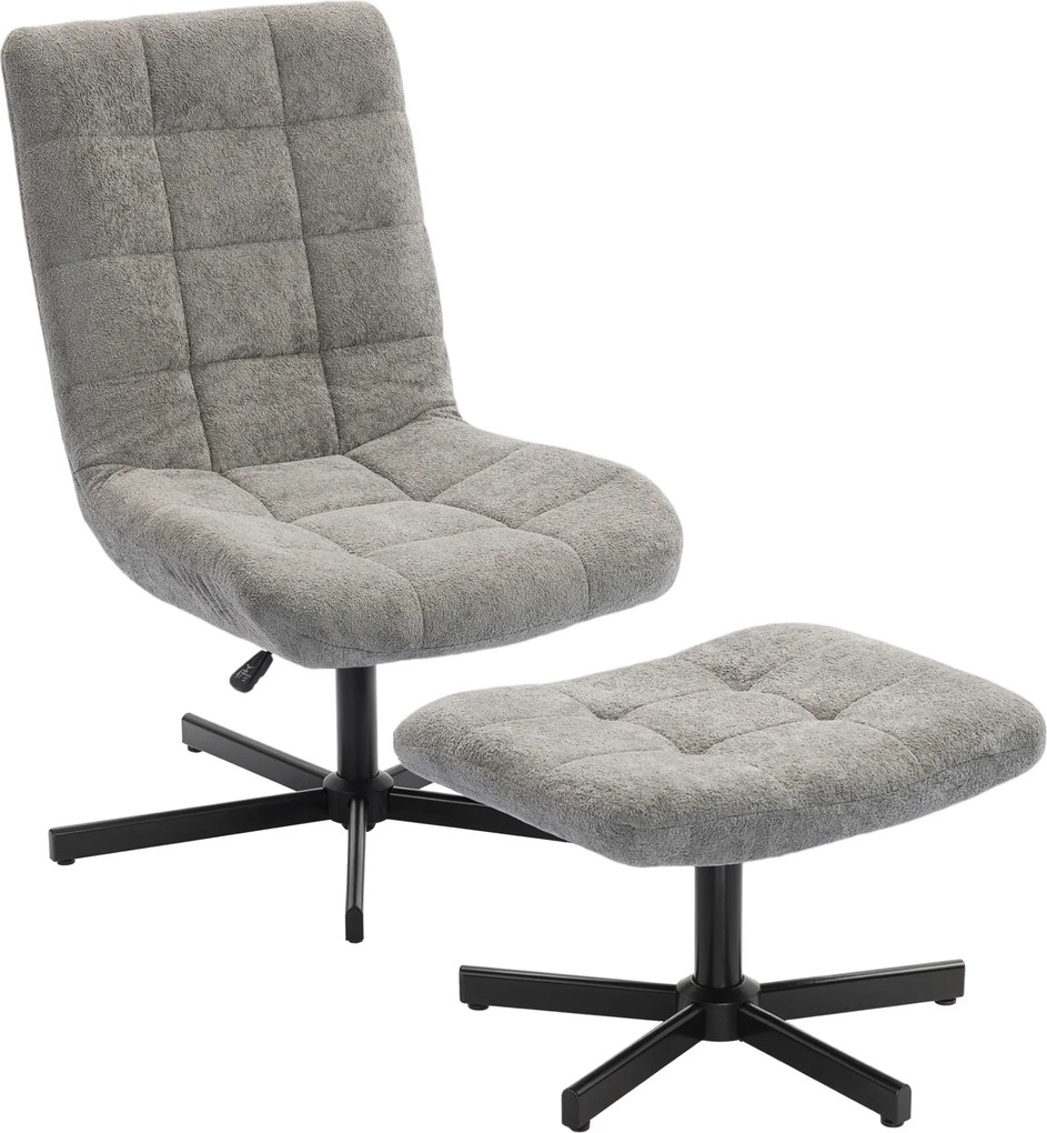HOMCOM Scaun reclinabil pe 4 niveluri cu otoman separat în efect de catifea, 66x80x93-104 cm, Gri | Aosom Romania