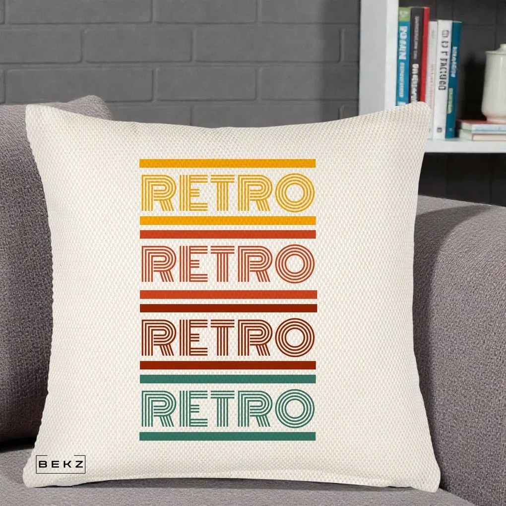 Perna Decorativa RETRO Text Multicolor, 40x40 cm, Crem Reliefat, Husa Detasabila, Perna Inclusa, BEKZ®