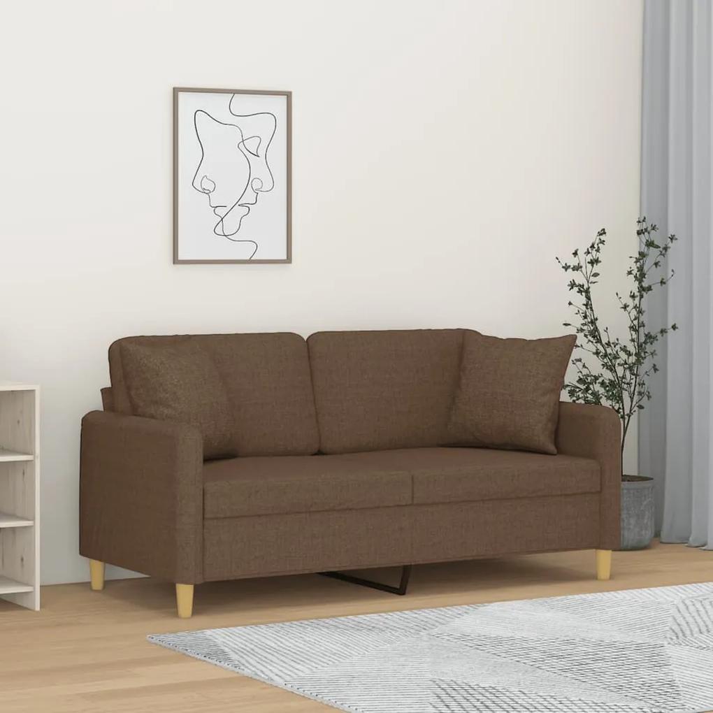 Canapea cu 2 locuri cu pernute, maro, 140 cm, textil
