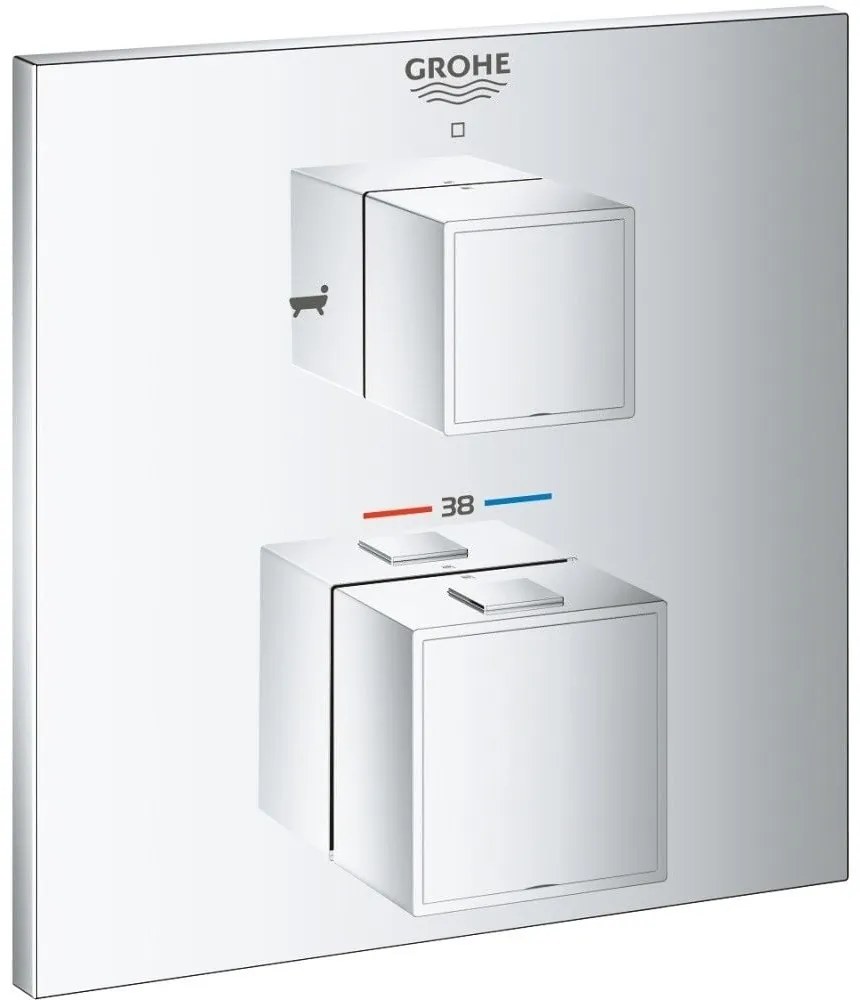 Grohe Grohtherm Cube Baterie cada dus cu termostat incastrata, 2 iesiri, crom