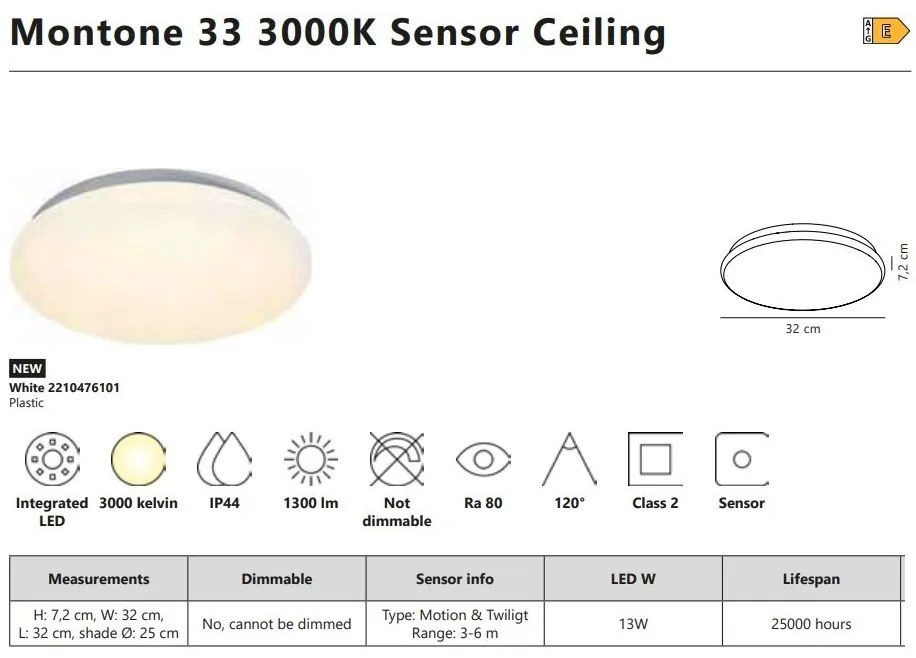 Plafoniera LED baie IP44 cu senzor de miscare Montone 33 3000K