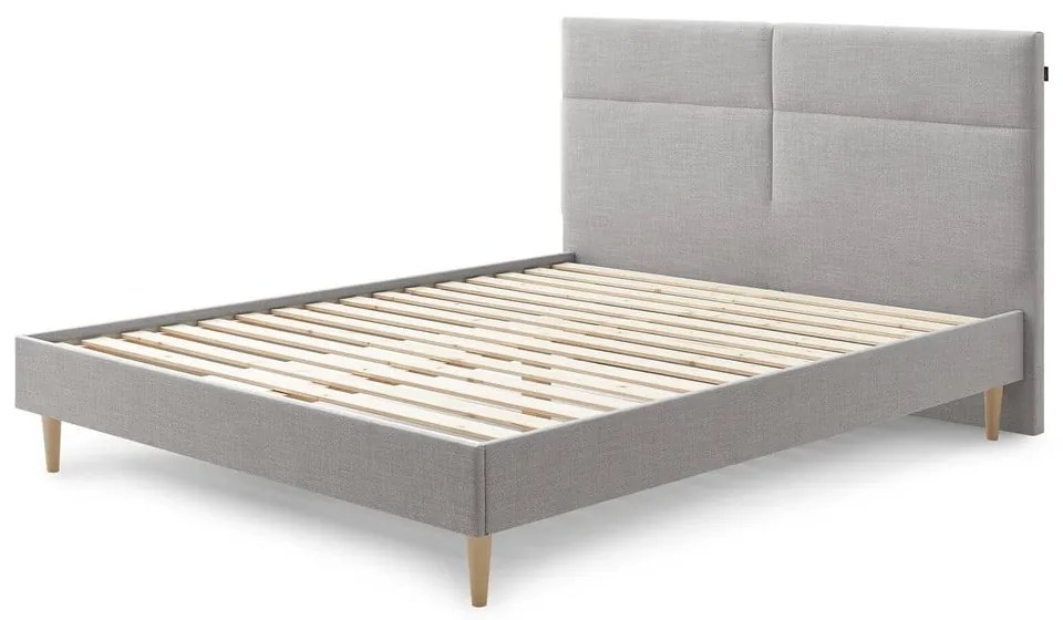 Pat matrimonial 180x200 cm gri deschis tapițat cu somieră Elyna – Bobochic Paris