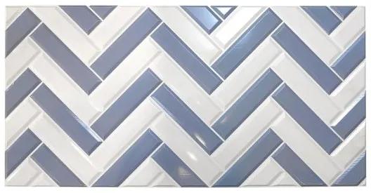 Panou decorativ, PVC, model zig-zag 3D, alb-albastru, 96x48.5cm
