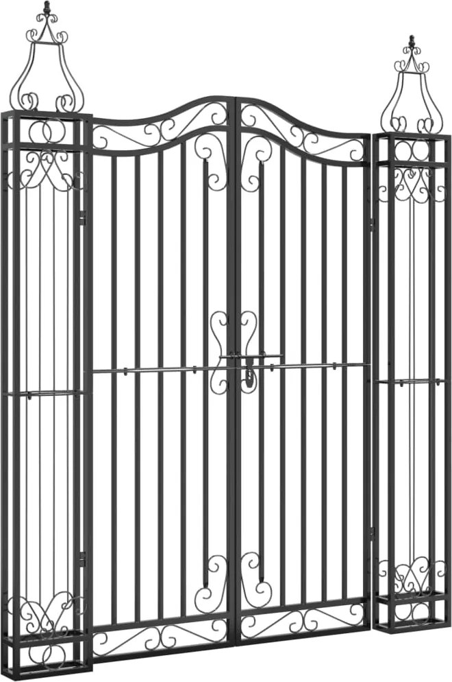 vidaXL Poartă de grădină, negru, 121x8x150 cm, fier forjat