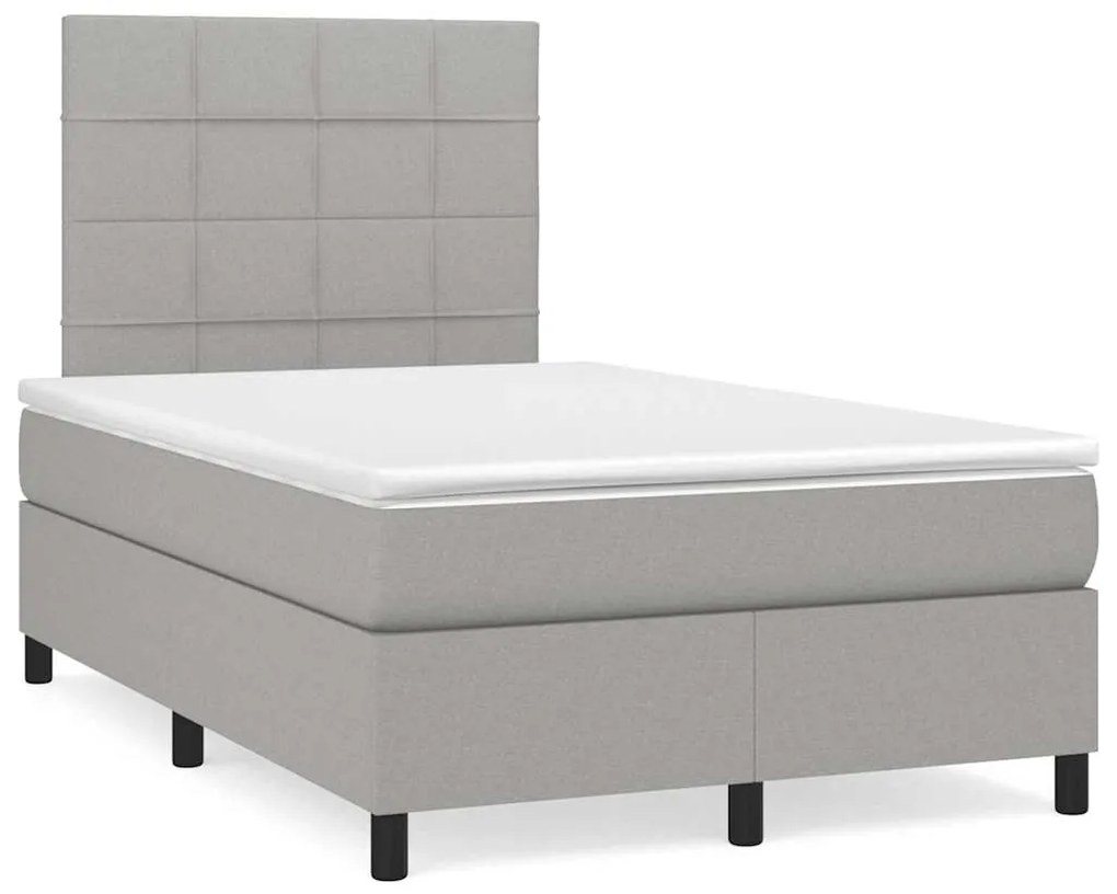 vidaXL Pat cu arcuri, saltea și LED, gri deschis, 120x190 cm, textil