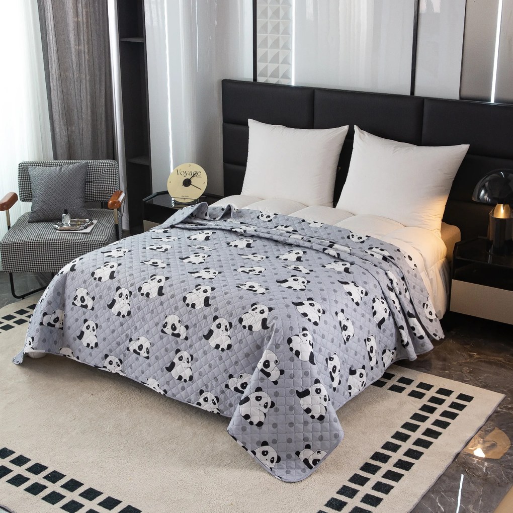 Cuvertura de pat cu model PANDA gri Dimensiuni: 170 x 210 cm