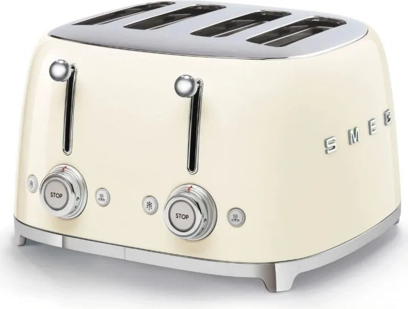 Prăjitor de pâine SMEG 50's Style TSF03CREU, 2000 W, 4 felii, 6 niveluri, Tava pentru firimituri, Cablu integrat, Oțel inoxidabil, Culoare crem