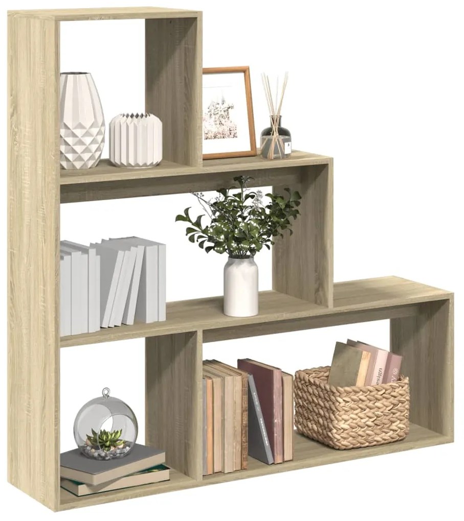 857987 vidaXL Bibliotecă/separator 3 niveluri stejar sonoma 123x29x123cm lemn