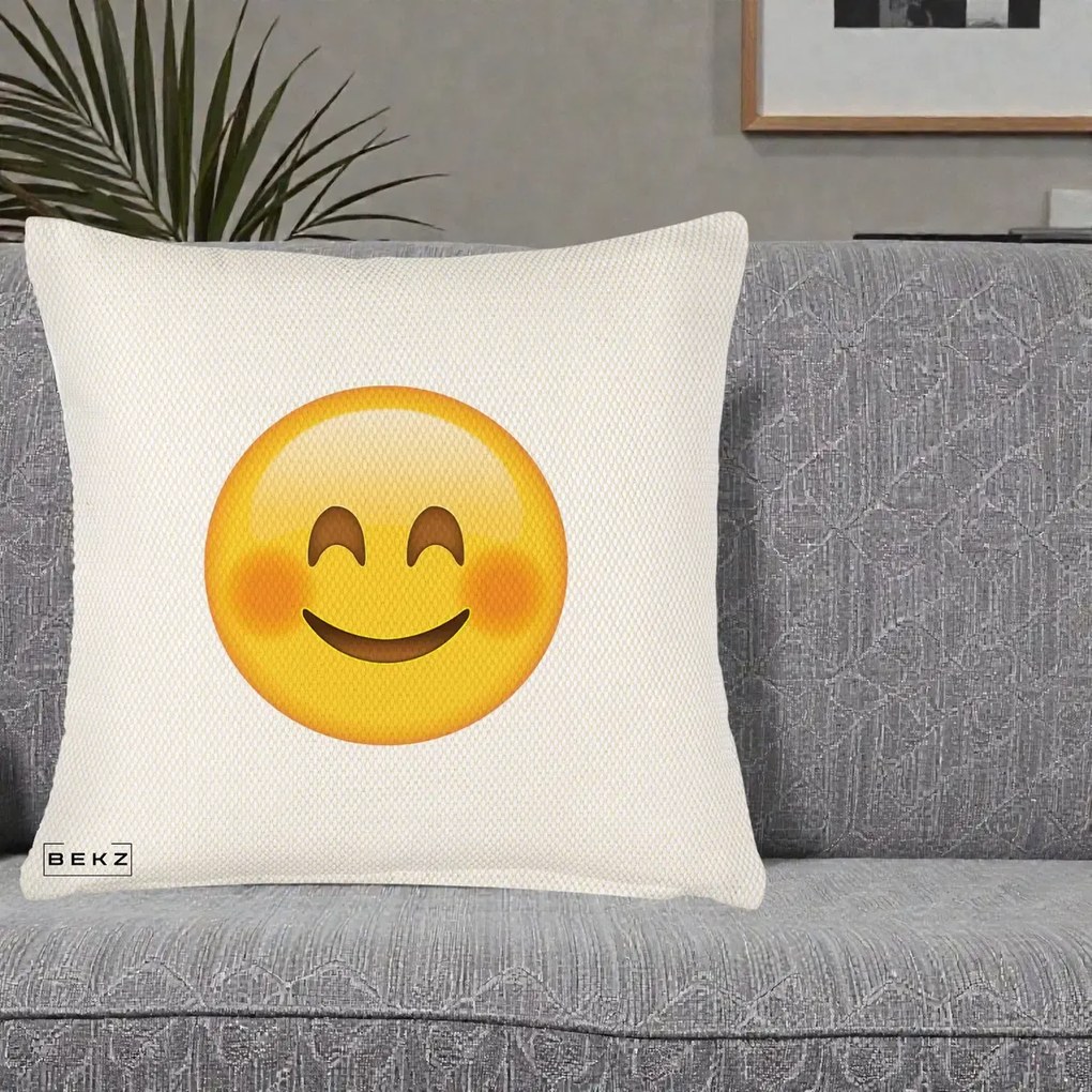 Perna Decorativa Emoji Fericit Roscat, 40x40 cm, Crem Reliefat, Husa Detasabila, Perna Inclusa, BEKZ®