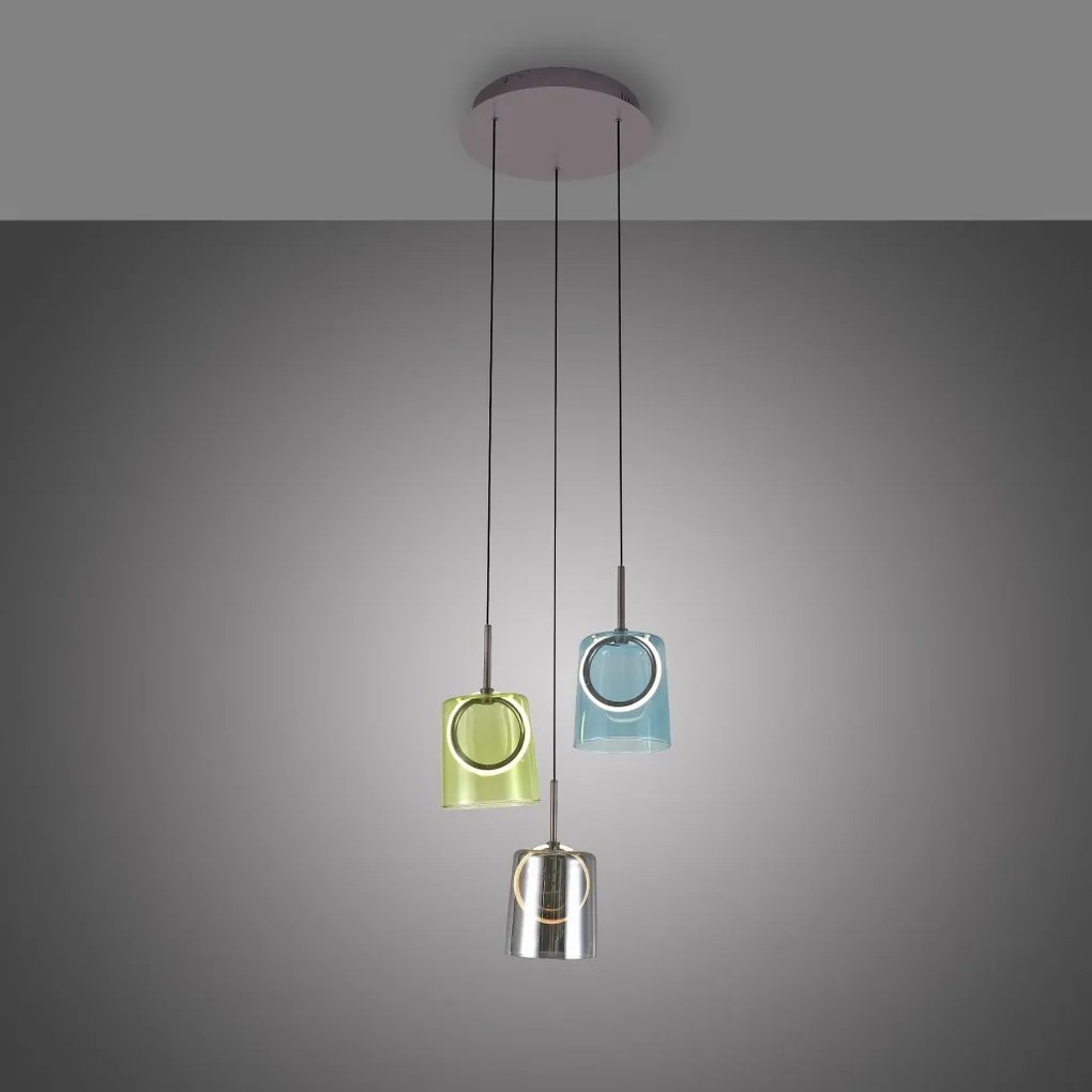 Lustra cu 3 pendule LED, inaltime reglabila, sticla, multicolor, Zula