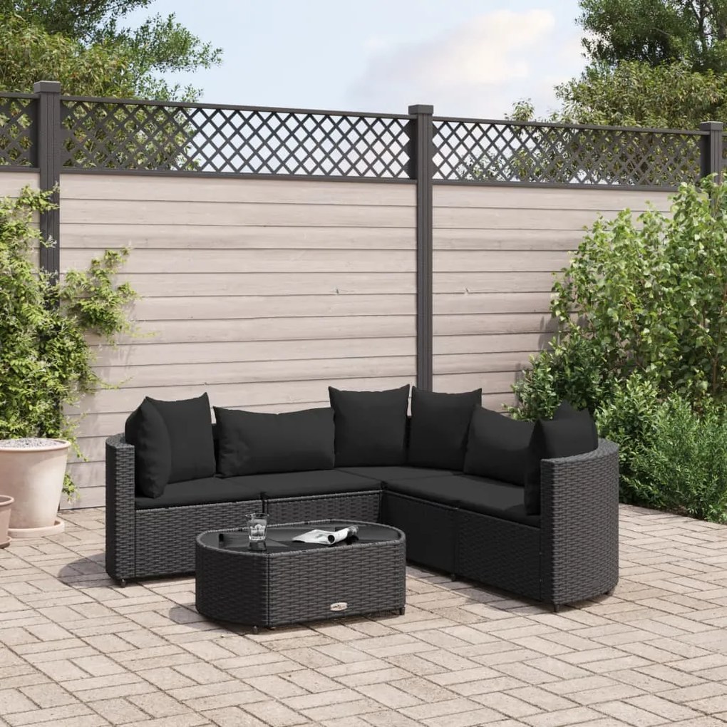 3308395 vidaXL Set mobilier de grădină cu perne, 6 piese, negru, poliratan