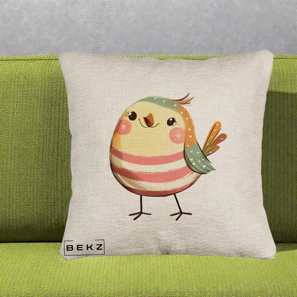 Perna Decorativa Pui Kawaii Pastel Dungat, 40x40 cm, Bej Canapea, Husa Detasabila, Perna Inclusa, BEKZ®