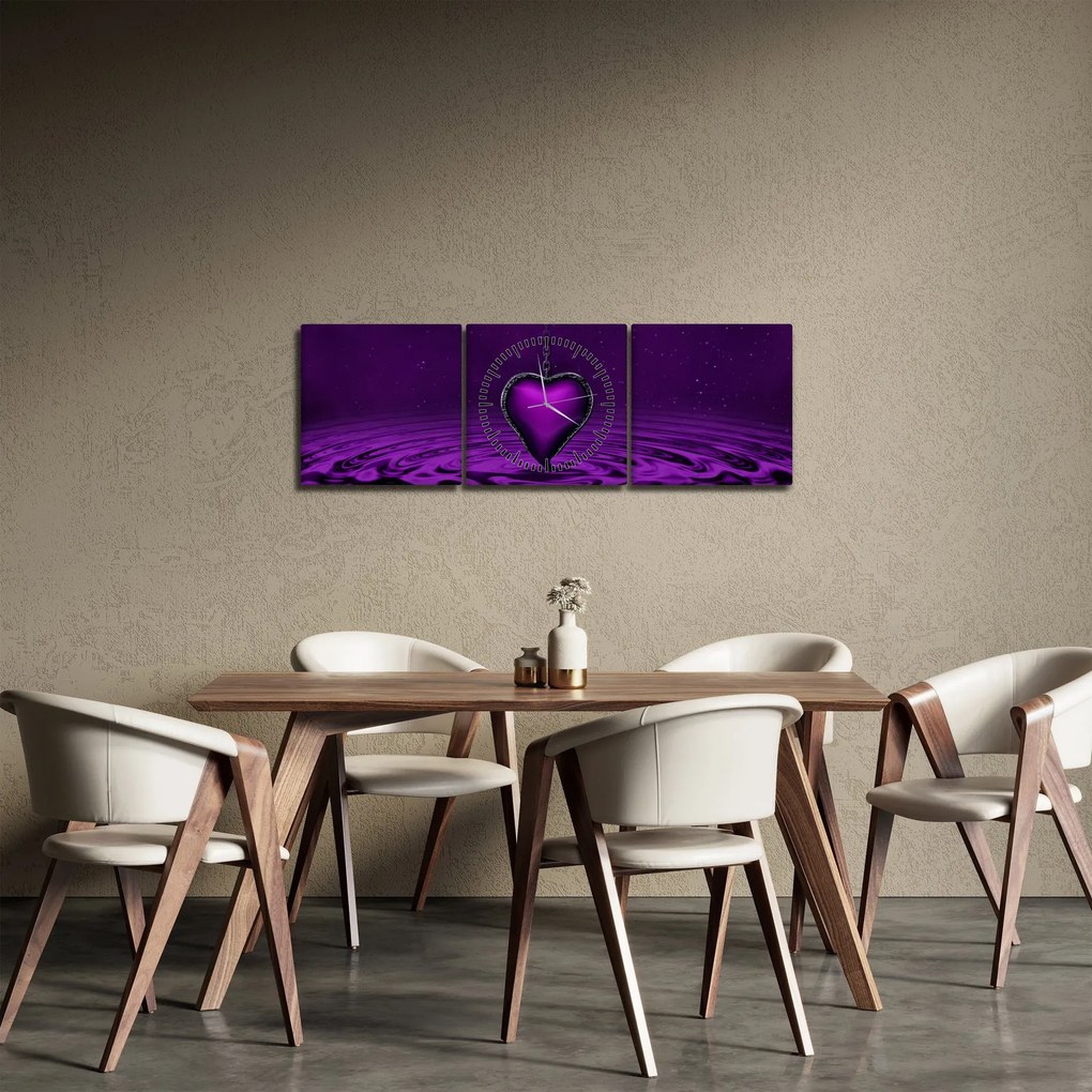 Tablou ci inima violetă (cu ceas) (90x30 cm)