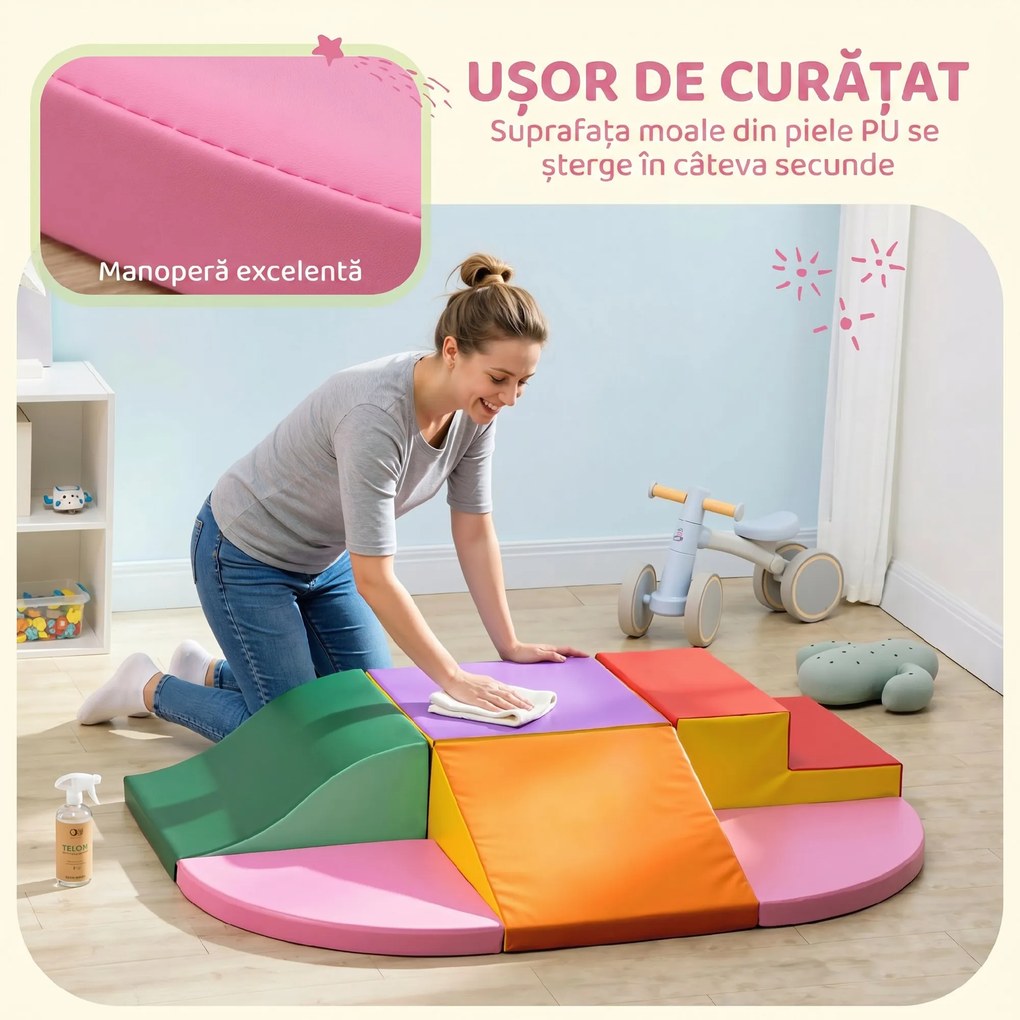 HOMCOM Set de Joacă pentru Copii 1-3 Ani cu 6 Piese de Construcție, 150x100x24 cm, Multicolor | Aosom Romania