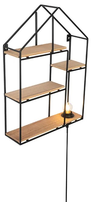 Aplica industriala neagra cu lemn 49 cm - Hiso