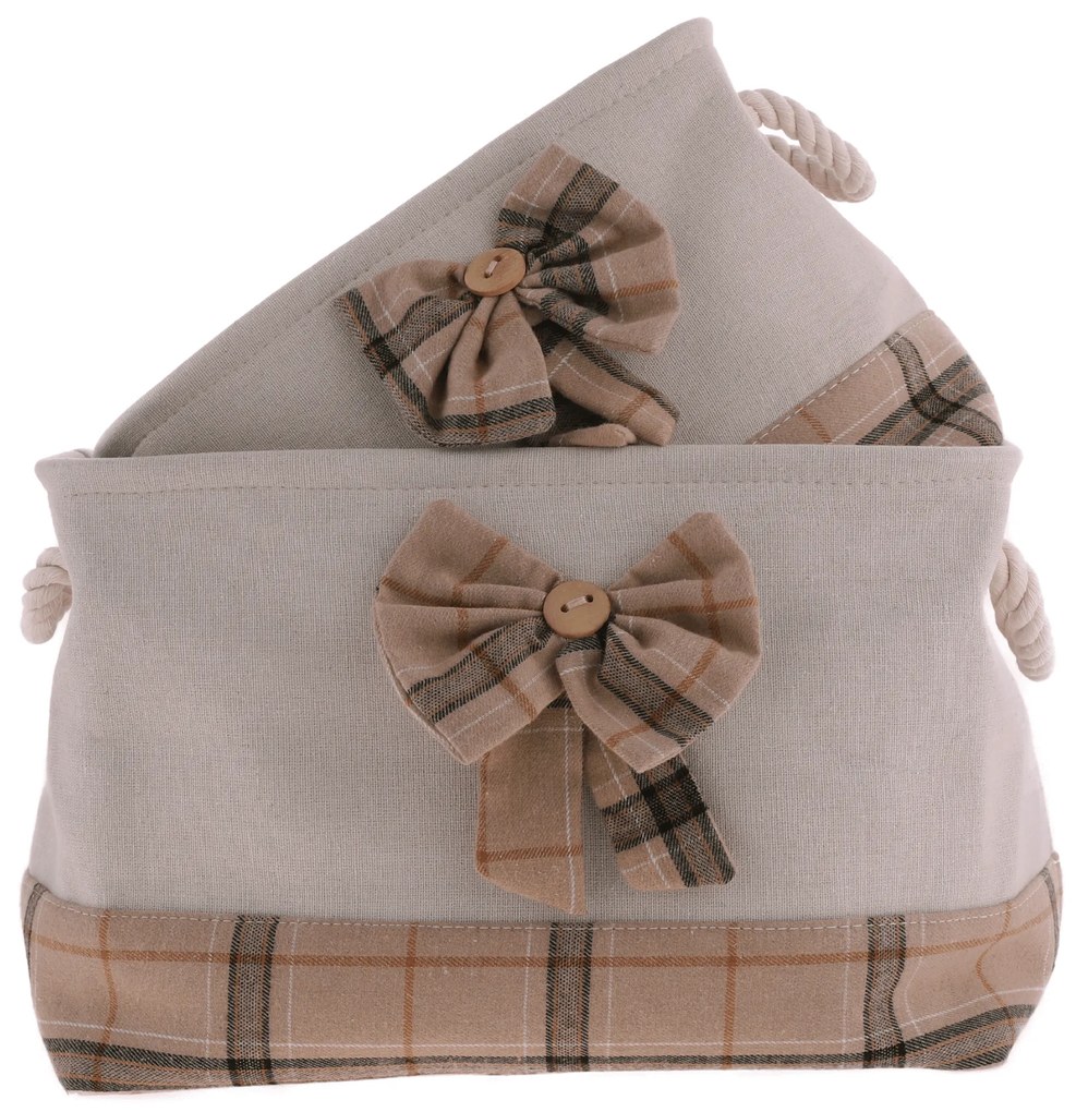 TEMPO-KONDELA MOLIS, coşuri din stofă cu mânere, set 2 buc., bej/maro