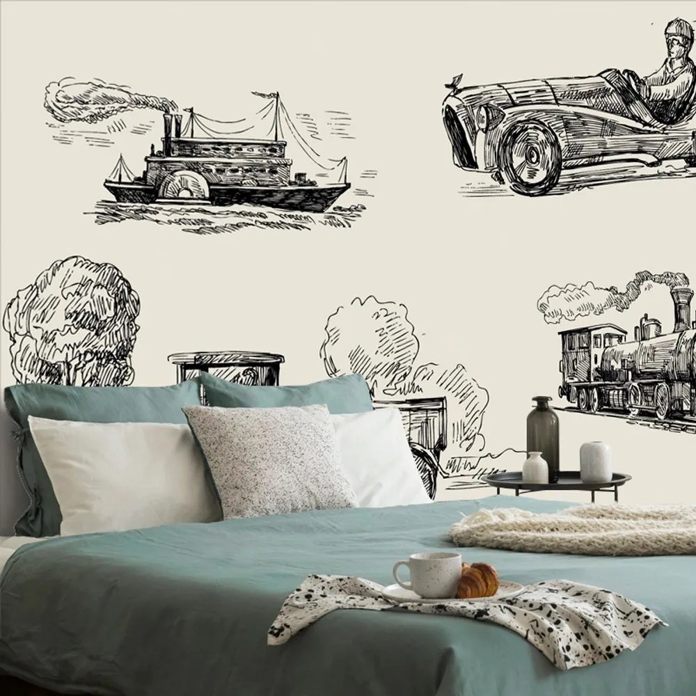 Tapet mijloace de transport în design retro
