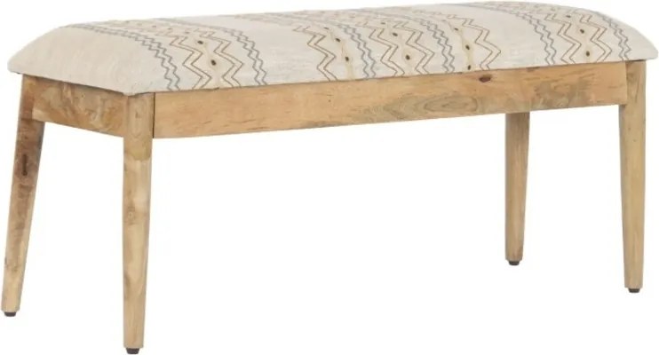 Banchetă dormitor multicolor din bumbac ikat brodat manual și lemn de mango, 45 x 113 x 35 cm, „Brody”