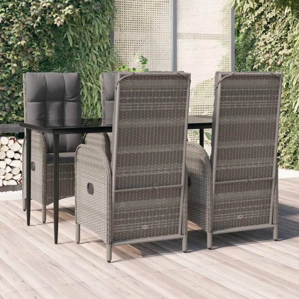 3185181 vidaXL Set mobilier grădină cu perne, 5 piese, negru și gri, poliratan